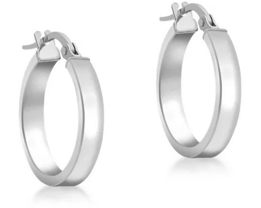 9K WHITE GOLD HLW RECT TUBE HOOP EARRINGS 15mm