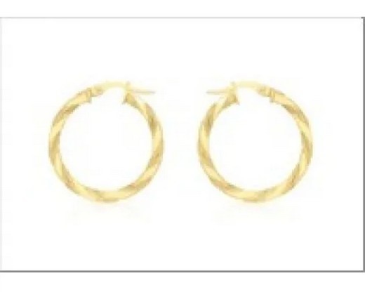 9K Yellow Gold FLAT TWIST HOOPS 25mm