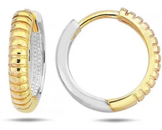 9K Yellow Gold & WHITE GOLD GROVE HUGGIE EARRINGS 14mm28.