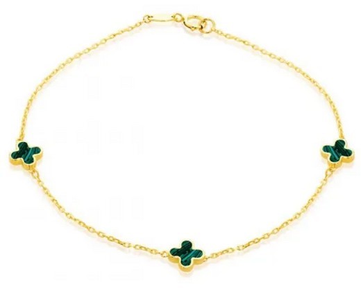 9K YG 3 MALACHITE PETAL BRACELET 19cm
