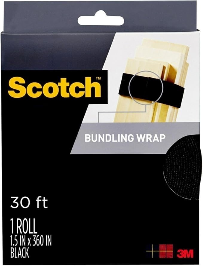 SCOTCH RF3750 Bundling Wrap, 1.5-Inch x 30-Feet, Black, 1-Pack