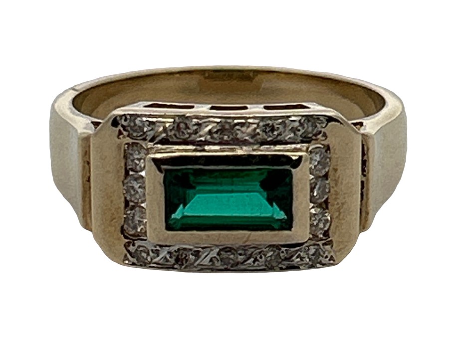 9ct Yellow Gold Emerald & 0.27ct Diamond Ring