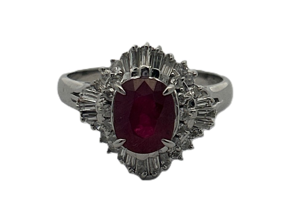 Platinum 1.58ct Ruby & 0.60ct Diamond Cluster Ring