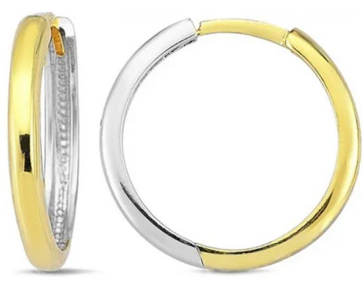 9K Yellow Gold & WHITE GOLD FINE HUGGIE EARRINGS 16mm