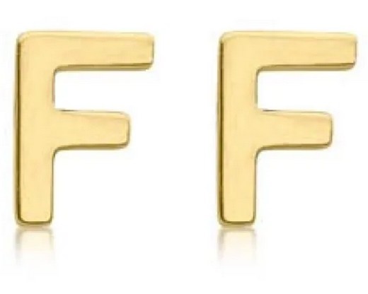 9K Yellow Gold MINI INITIAL 'F' STUD EARRINGS