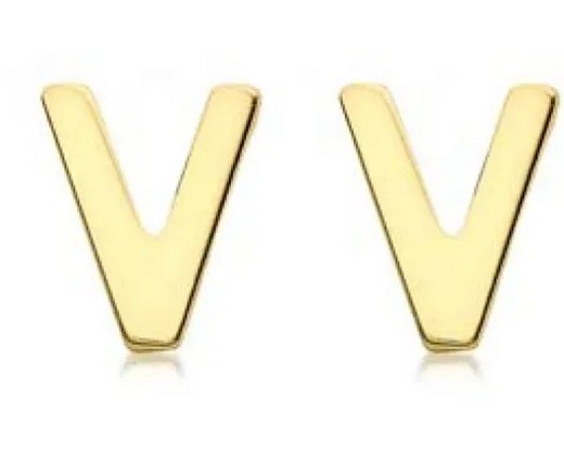 9K Yellow Gold MINI INITIAL 'V' STUD EARRINGS