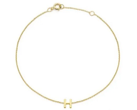 9K Yellow Gold MINI INITIAL 'H' Bracelet 15.5-19cm