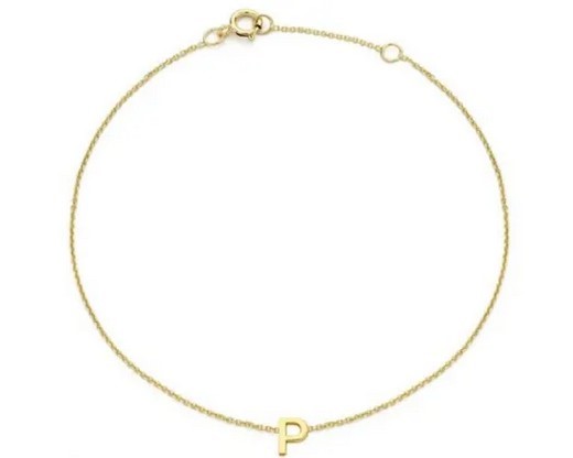 9K Yellow Gold MINI INITIAL 'P' Bracelet 15.5-19cm