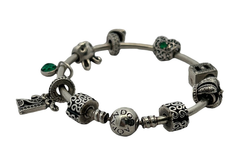 PANDORA Nine Charm Sterling Silver Bangle With Ball Clasp