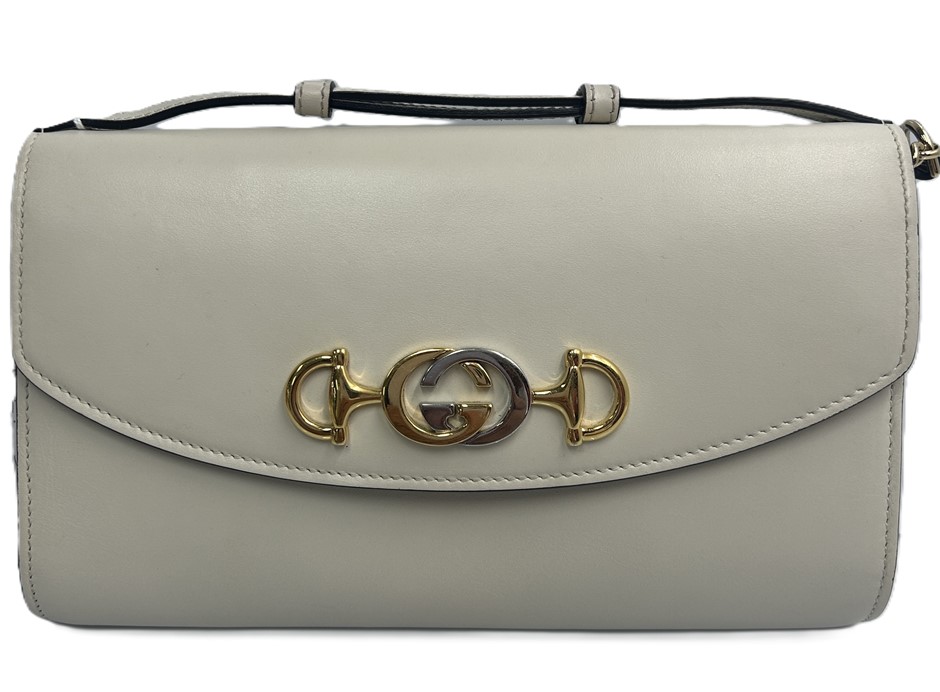 GUCCI Zumi Ivory Calfskin Leather Flap Bag