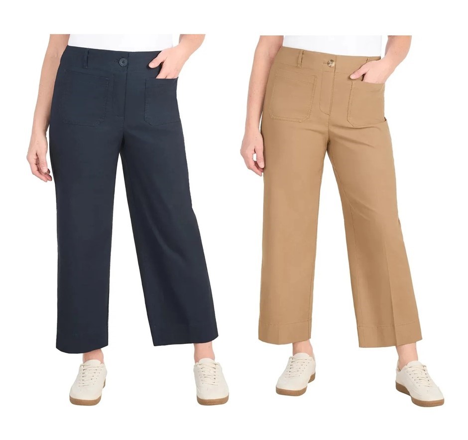 2 x DALIA Women's Wide Leg Woven Pant, Size 8, Navy & Camel, 1879145. NB: 1
