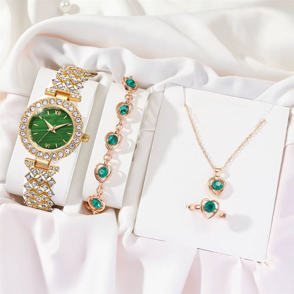 Fashion Iced Out 4PCS Watch and Jewellery Set