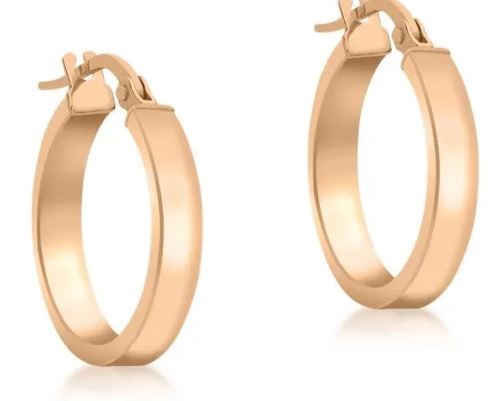 9K ROSE GOLD HLW RECT TUBE HOOP EARRINGS 15mm