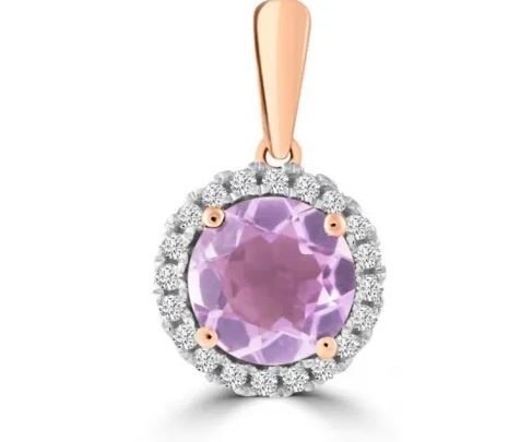 9K ROSE GOLD 0.12CT HI I1 DIAMOND PNK AMYST PENDANT