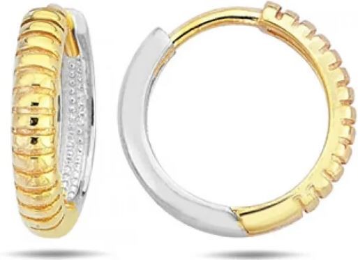 9K Yellow Gold & WHITE GOLD GROVE HUGGIE EARRINGS 14mm28.