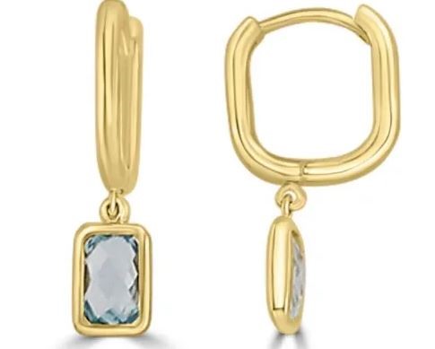9K Yellow Gold FACETED SKY BRACELETUE TOPAZ HUGGIE EARRINGS