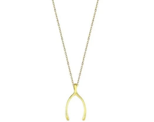 9K YELLOW GOLD LUCKY WISHBONE NECKLACE 40-45cm