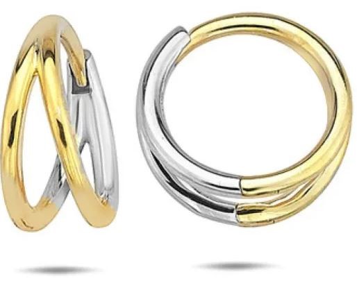 9K Yellow Gold & WHITE GOLD SPLIT HUGGIE EARRINGS 13.5mm