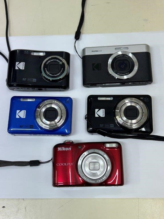 5 x Assorted brands KODAK & NIKON digital compact cameras