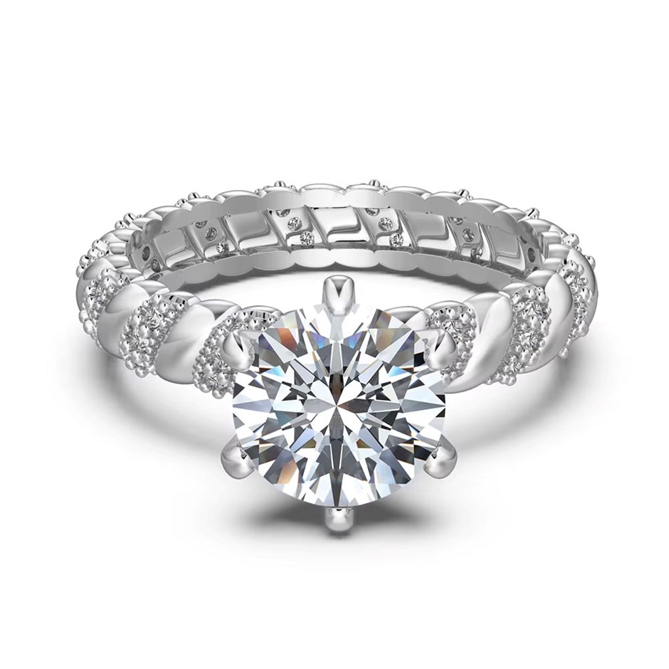 2.0ct Round Cut GRA Certified Moissanite 925 Sterling Silver Ring - Size 7