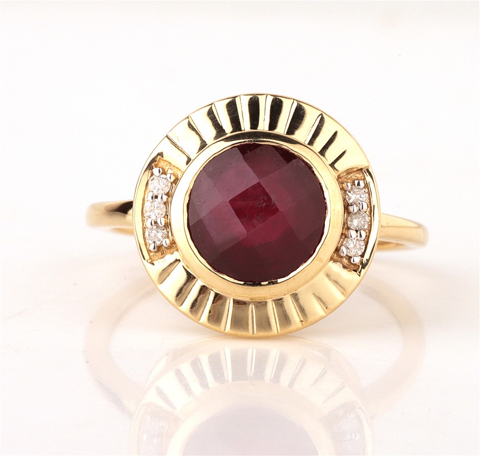 Yellow Gold Natural Ruby & Diamond Ring with valuation