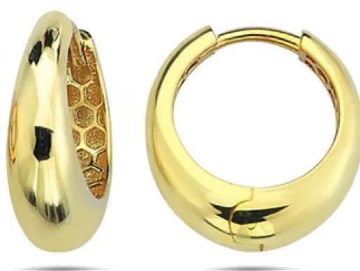 9K Yellow Gold RND TAPERED HUGGIE EARRINGS 14mm