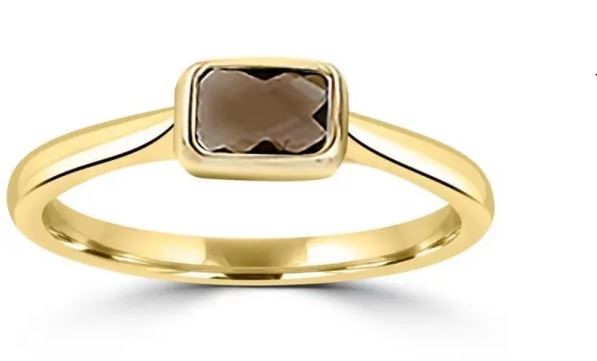 9K Yellow Gold FACETED SMOKY QUARTZ RING