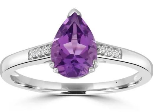 9K WHITE GOLD 0.03CT HI I1 DIAMOND AMETHYST ROSE GOLD