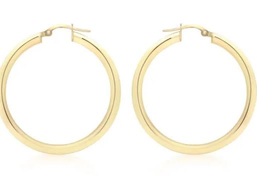9K Yellow GOLD 3mm RND HLW HOOP EARRINGS 35mm