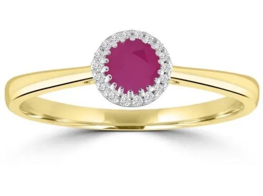 9K Yellow GLD 0.05CT HI I1 DIAMOND RUBY RING