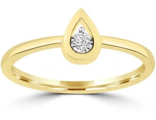 9K Yellow Gold 0.03ct HI SI DIAMOND TEARDROP RING
