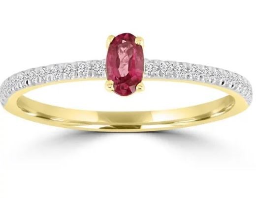 9K Yellow GOLD 0.12CT HI I1 DIAMOND RUBY RING