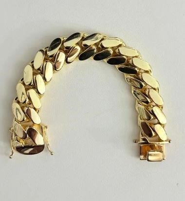 18K/Italy Triple Solid Yellow Gold Plated Cuban Bracelet -22cm-16mm