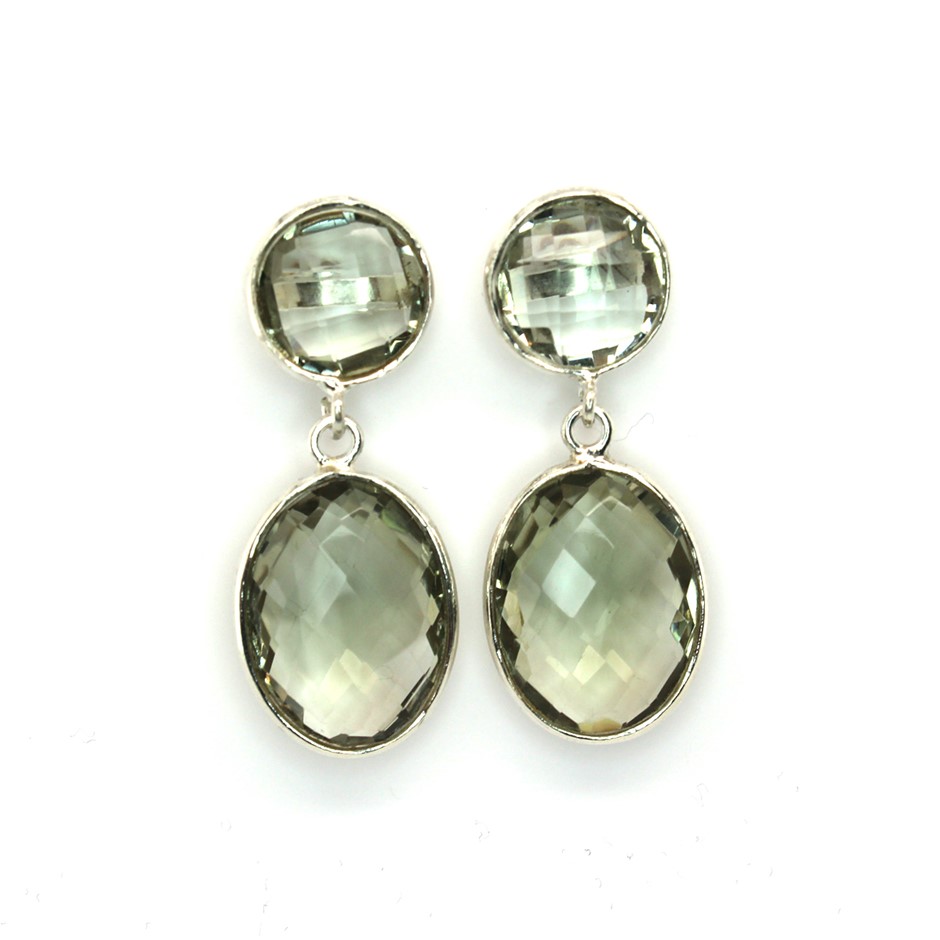 Beautiful Handcrafted 24 Cts Green Amethyst 925 Silver Gemstone Earrings