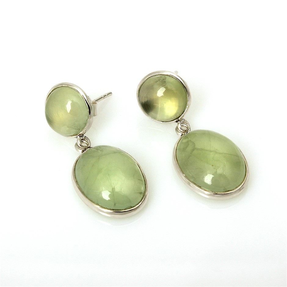 Beautiful Handcrafted 24 Cts Prehnite Drop 925 Silver Gemstone Earrings