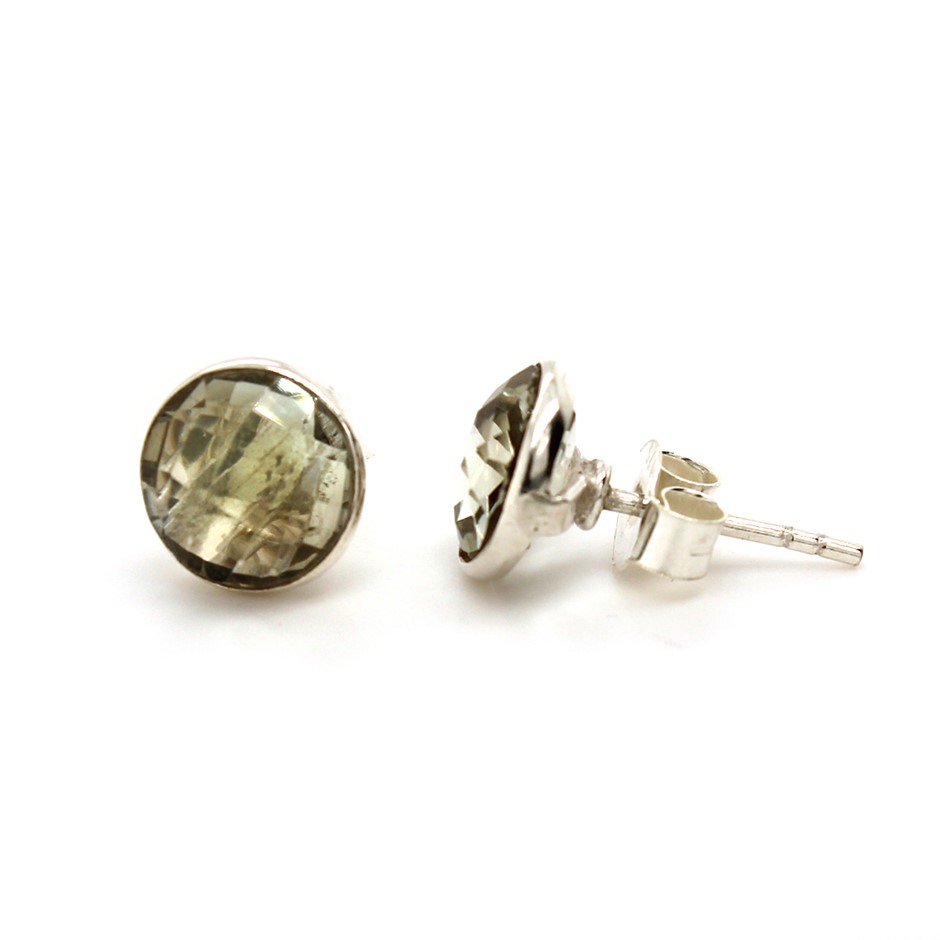 Elegant Handcrafted Green Amethyst Stud 925 Silver Gemstone Earrings