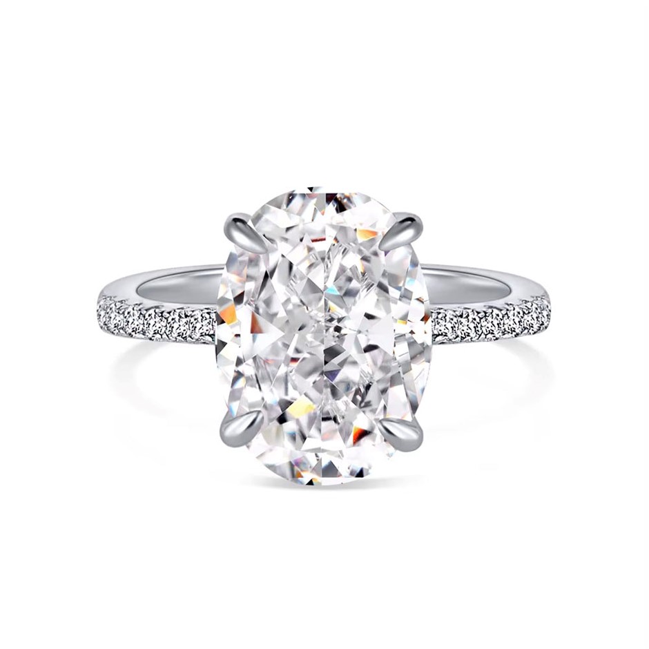 4.0ct Oval Cut Simulated Diamond 925 Sterling Silver Ring - Size 6
