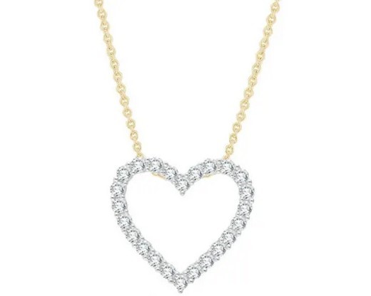 9K YELLOW GOLD 0.50ct F VS LAB DIAMOND OPEN HEART NECKLACE 40+5cm