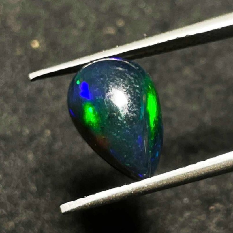 2.37ct Pear Cut Natural Ethiopian Black Opal Cabochon Gemstone