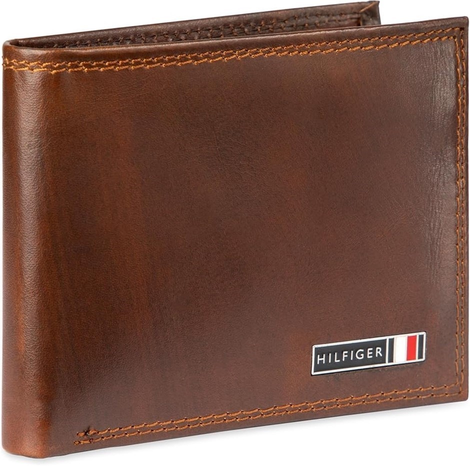 TOMMY HILFIGER Men's Slimfold Wallet with Bill Divider, Brown, One Size