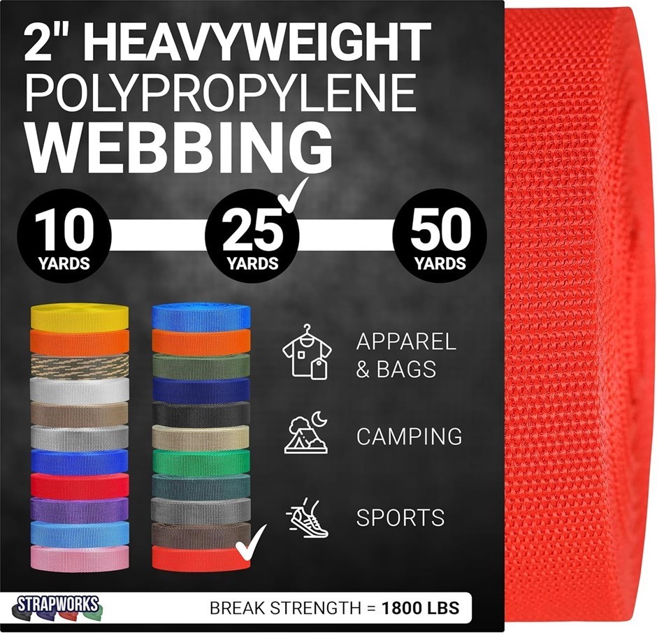 STRAPWORKS Heavy Duty Polypropylene Webbing Strap for Outdoor DIY Equipment