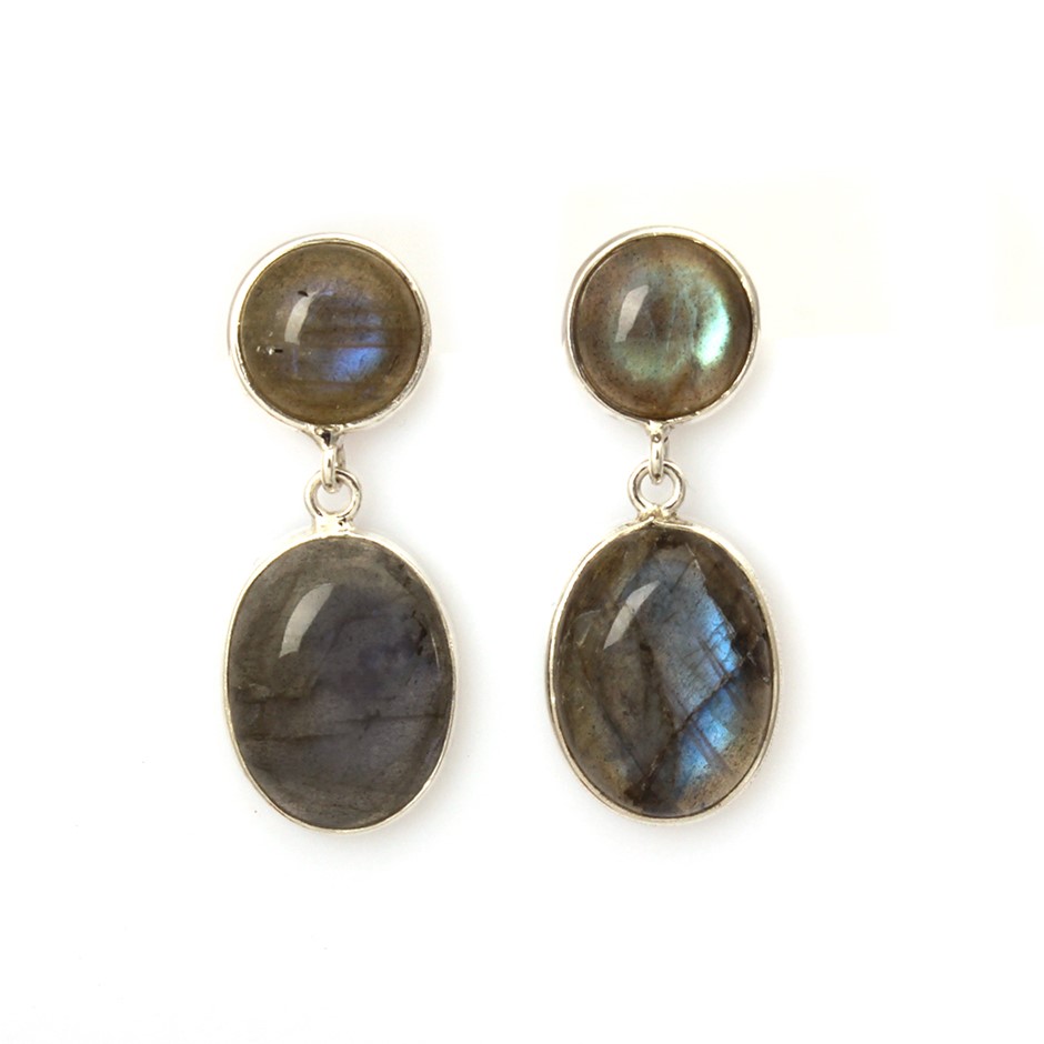 Handcrafted 24 Cts labradorite 925 Sterling Silver Gemstone Earrings