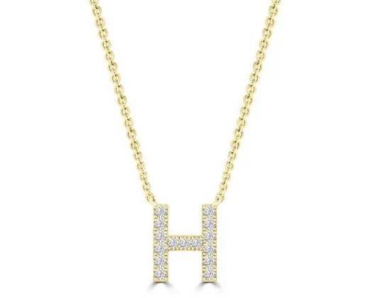 9K YELLOW GOLD 'H' 0.09 HI I1 DIAMOND NECKLACE 40+5cm