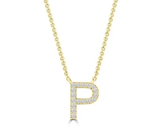 9K YELLOW GOLD 'P' 0.06 HI I1 DIAMOND NECKLACE 40+5cm