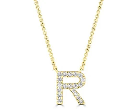 9K YELLOW GOLD 'R' 0.09 HI I1 DIAMOND NECKLACE 40+5cm