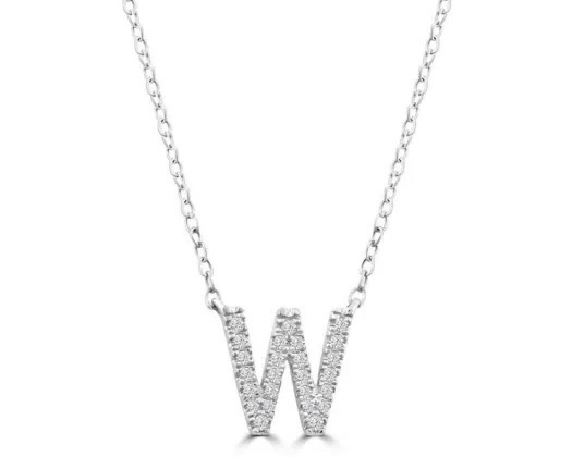 9K WHITE GOLD 'W' 0.09 HI I1 DIAMOND NECKLACE 40+5cm