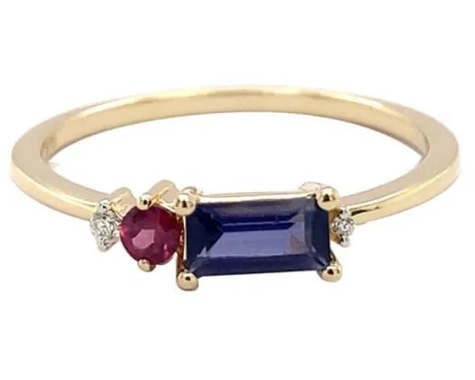 9K Yellow Gold 0.02ct HI SI DIAMOND IOLITE&RHOD RING