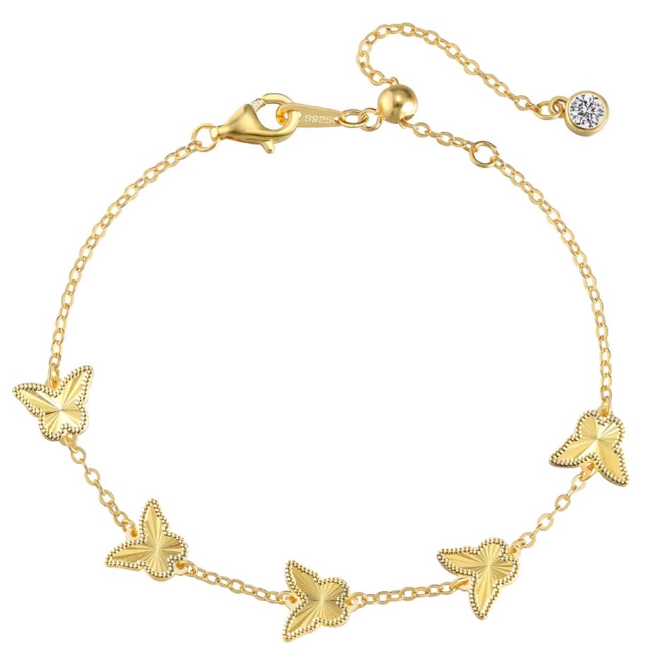Butterfly with Simulated Diamond 18K Gold Filled 925 Silver Bracelet