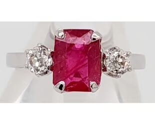 1.25ct Emerald Cut Mozambique Ruby & Dia. 0.34ct Two Stones H-I/VS Ring