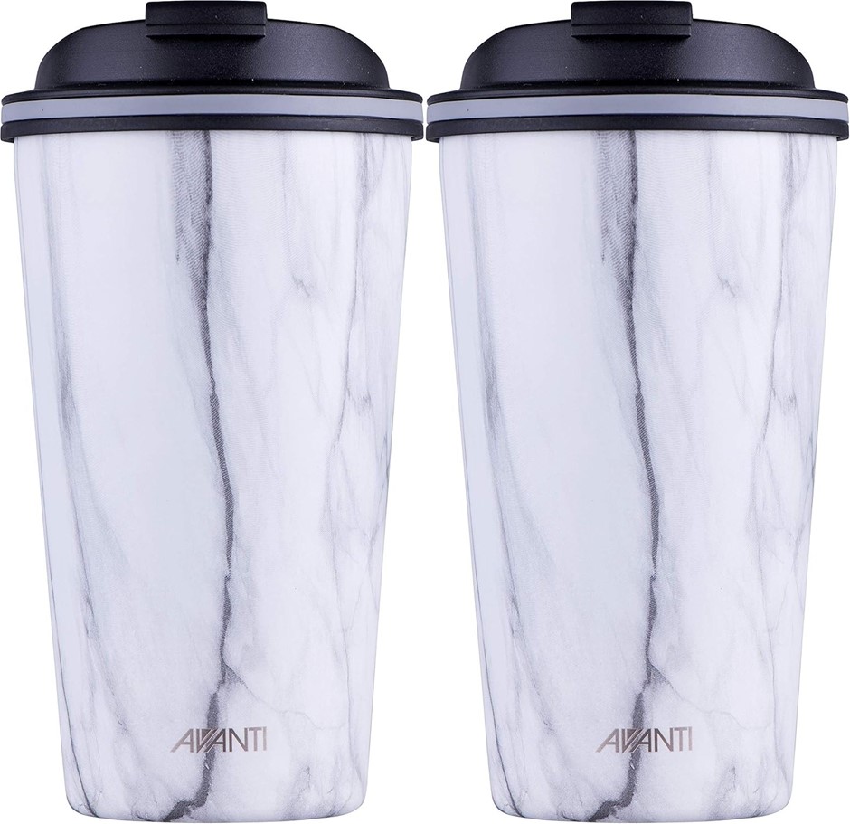 2 x AVANTI GOCUP Double Wall Insulated Travel Cup, 410ml, White Marble